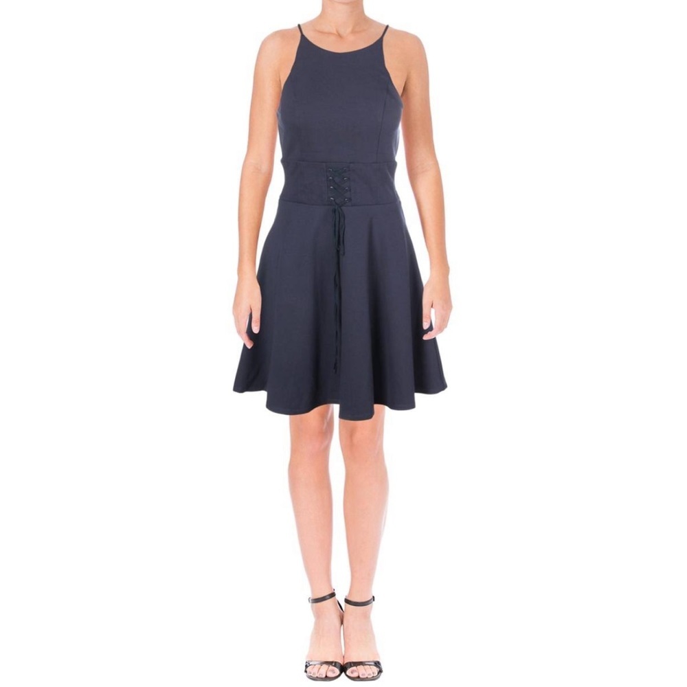 Aqua Women’s Navy Blue Corset Tie Fit Flare‎ Fitted Summer Knee Length Dress XS